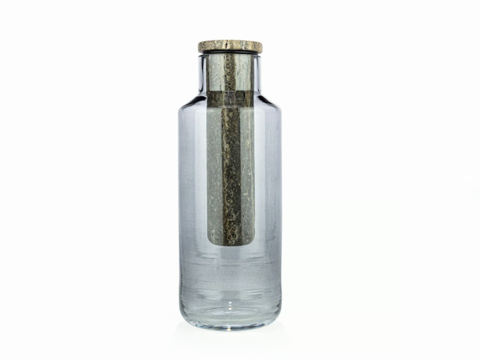 HANDLE GLASS BLACK TRAVERTINE - Vase / air freshener in natural stone and glass _ Maami Home